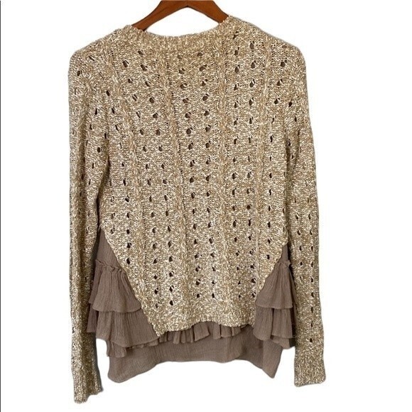 Anthropologie Eri + Ali Ruffle Mixed Media Sweater Layer Long Sleeve Loose Knit - Picture 5 of 16